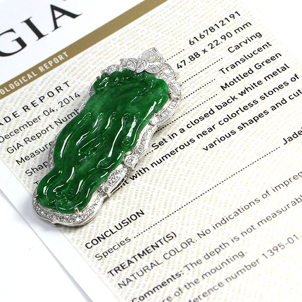 22.8g 18KWG TYPE A IMPERIAL JADE BUDDAH HAND CARVING w/2.50ctw DIAMOND PENDANT MEASURES 58x28mm (1395-01) - Image 4