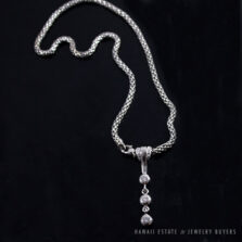 Diamond Drop Bezel Set Pendant & Rolo 14K White Gold Italy Designer Necklace