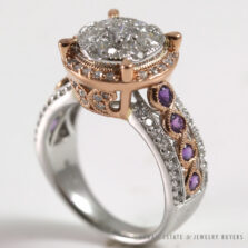 1.80CTW DIAMOND AMETHYST MODERN ROMANTIC 2 TONE ROSE WHITE 14K GOLD RING SIZE 7