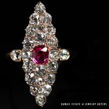 NATURAL RUBY & 2.23CTW OLD MINE CUT DIAMOND MARQUISE SHAPE 14K YELLOW GOLD RING