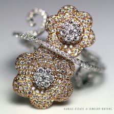 DIAMOND PAVE ROSE GOLD WHITE GOLD 18K FLOATING FLOWER RING SIZE 4.75