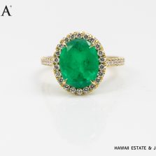 GIA 4.2g 18KYG 3.52ct OVAL COLOMBIAN EMERALD and 0.43ctw DIAMOND RING SIZE 5