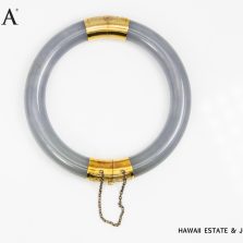 GIA 14KYG 52.3g GRAY PURPLE JADE TYPE A HINGED BANGLE BRACELET SIZE 7