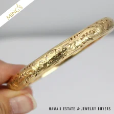 MING'S RARE PHOENIX 9mm OVAL 17.5g 14K YELLOW GOLD BANGLE BRACELET Size 7.5in