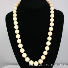 Large Coral Bead "Angel Skin" 14K Yellow Gold Chinese Clasp Necklace 22"