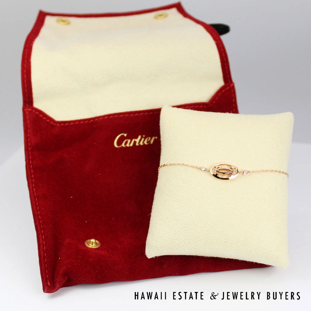 Cartier Logo Double C 18K Yellow Gold Bracelet w/ 0.04ctw Diamonds w/ pouch