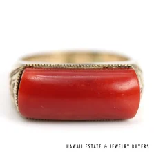 Vintage Coral 14K Yellow Gold Saddle Ring Size 8