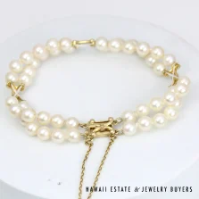 Mikimoto Pearl Double Strand 14K Yellow Gold Bracelet Size 6.5