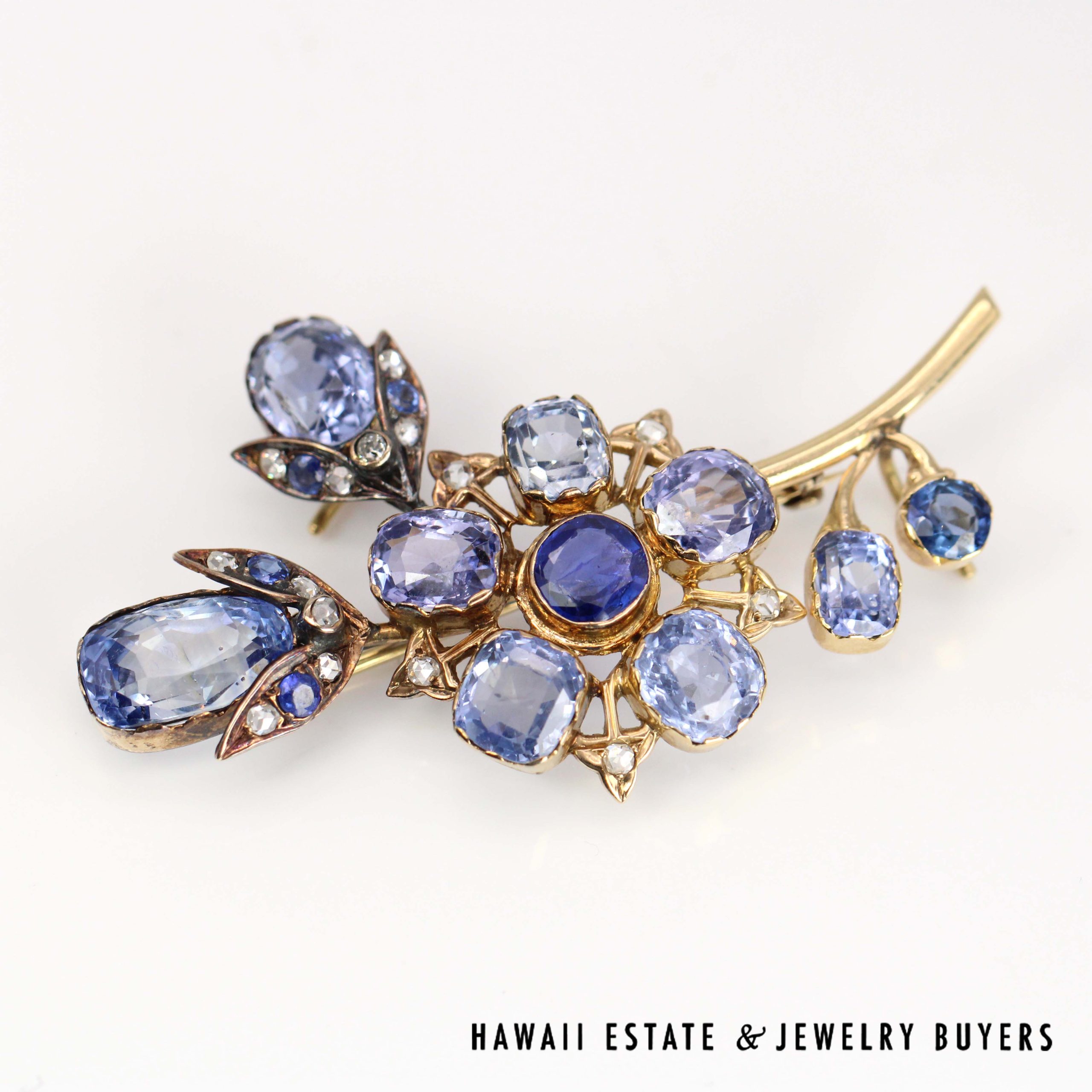 GIA Antique 25.65ctw Sapphire & 0.30ctw Rose Cut Diamond 14K Yellow Gold Brooch - Image 2