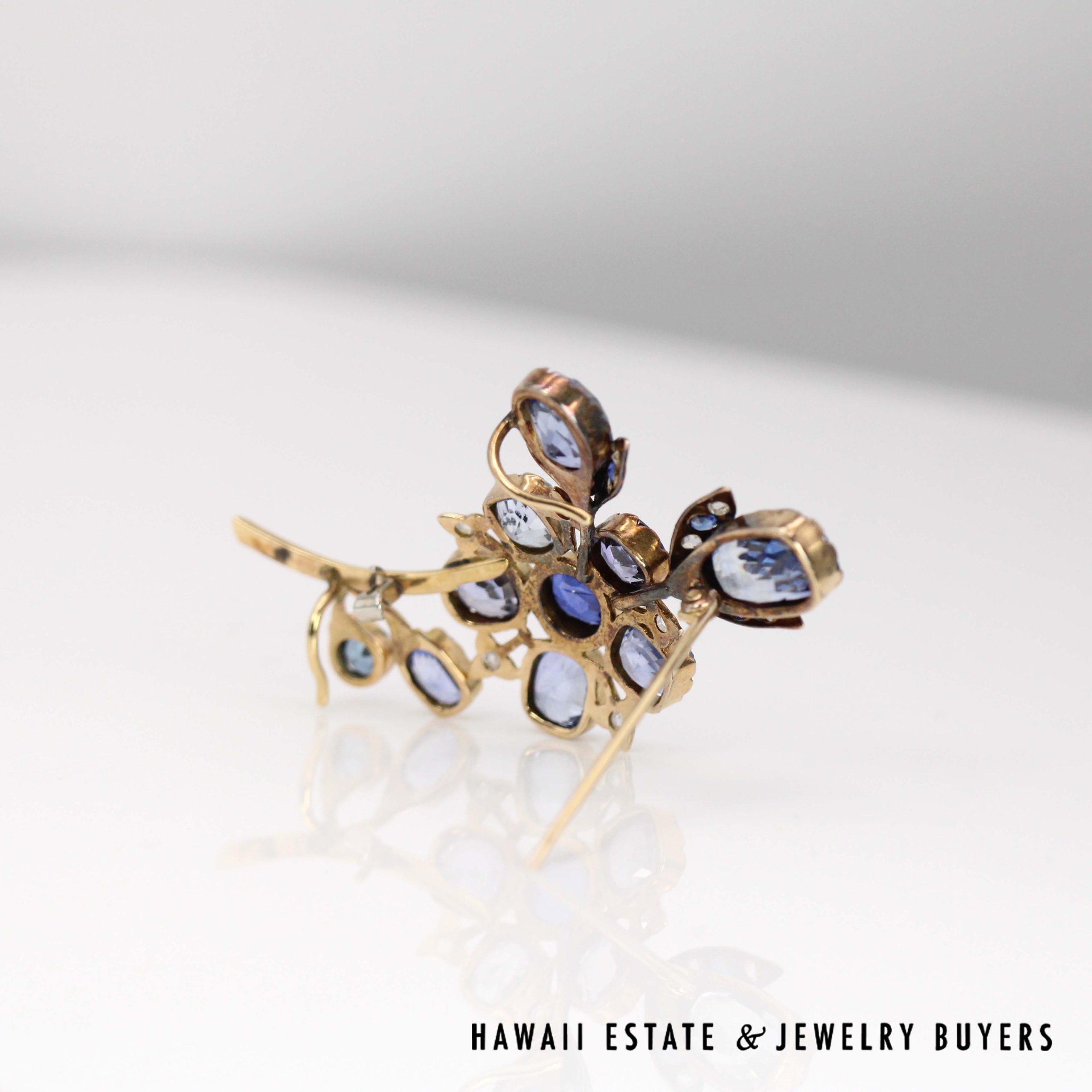 GIA Antique 25.65ctw Sapphire & 0.30ctw Rose Cut Diamond 14K Yellow Gold Brooch - Image 3