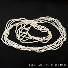 Five-Strand Ni'ihau Shell Lei: Pololei Laiki Ke'oke'o 37 inches
