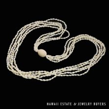 Five Strand Ni'ihau Shell Lei: Pololei Laiki Ke'oke'o 35 inches #2809-06