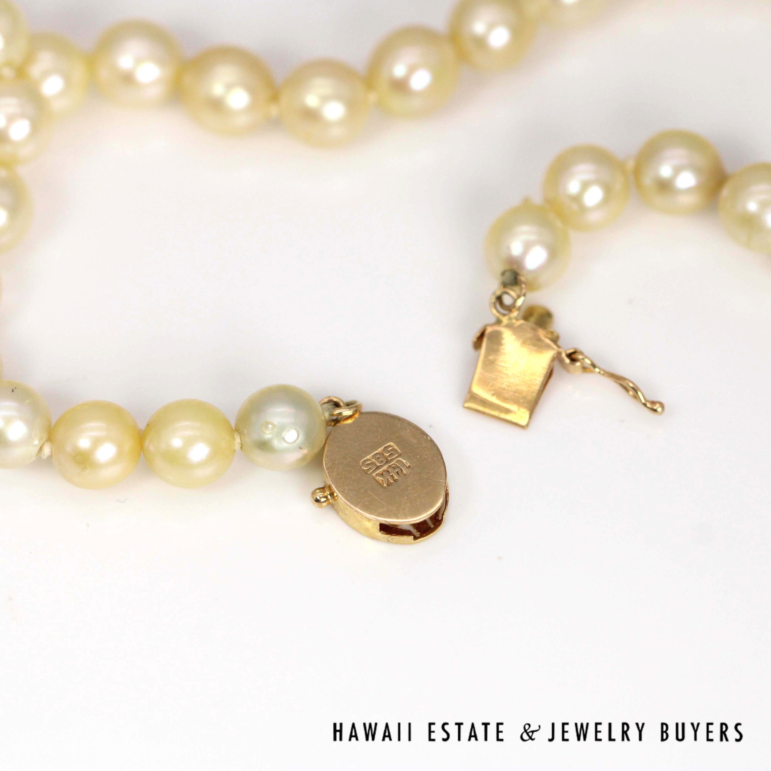 Knotted Cultured Pearl Strand Graduating 14k Yellow Gold Chinese Clasp Necklace 5.7-6.7mm 16" - Image 3