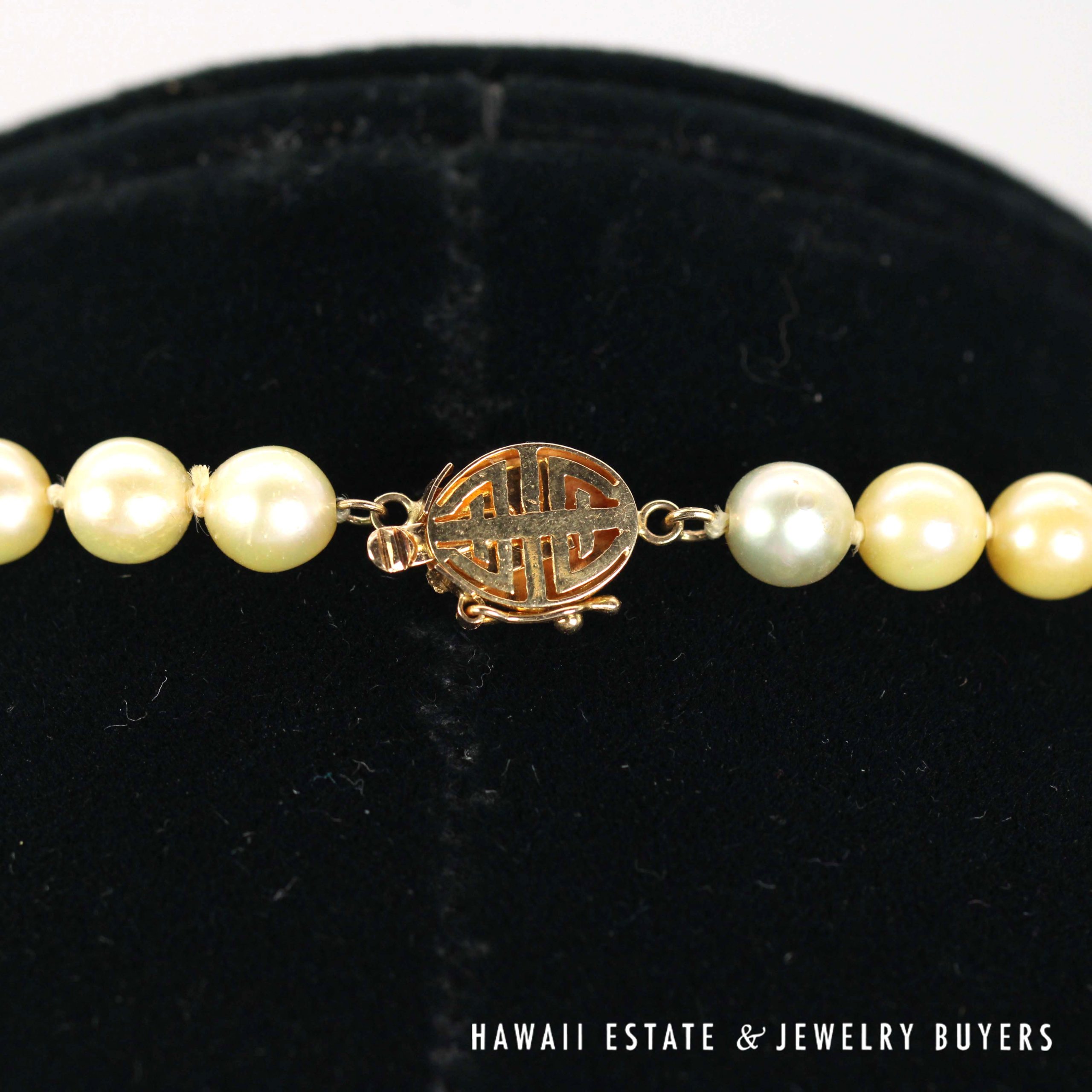 Knotted Cultured Pearl Strand Graduating 14k Yellow Gold Chinese Clasp Necklace 5.7-6.7mm 16" - Image 2