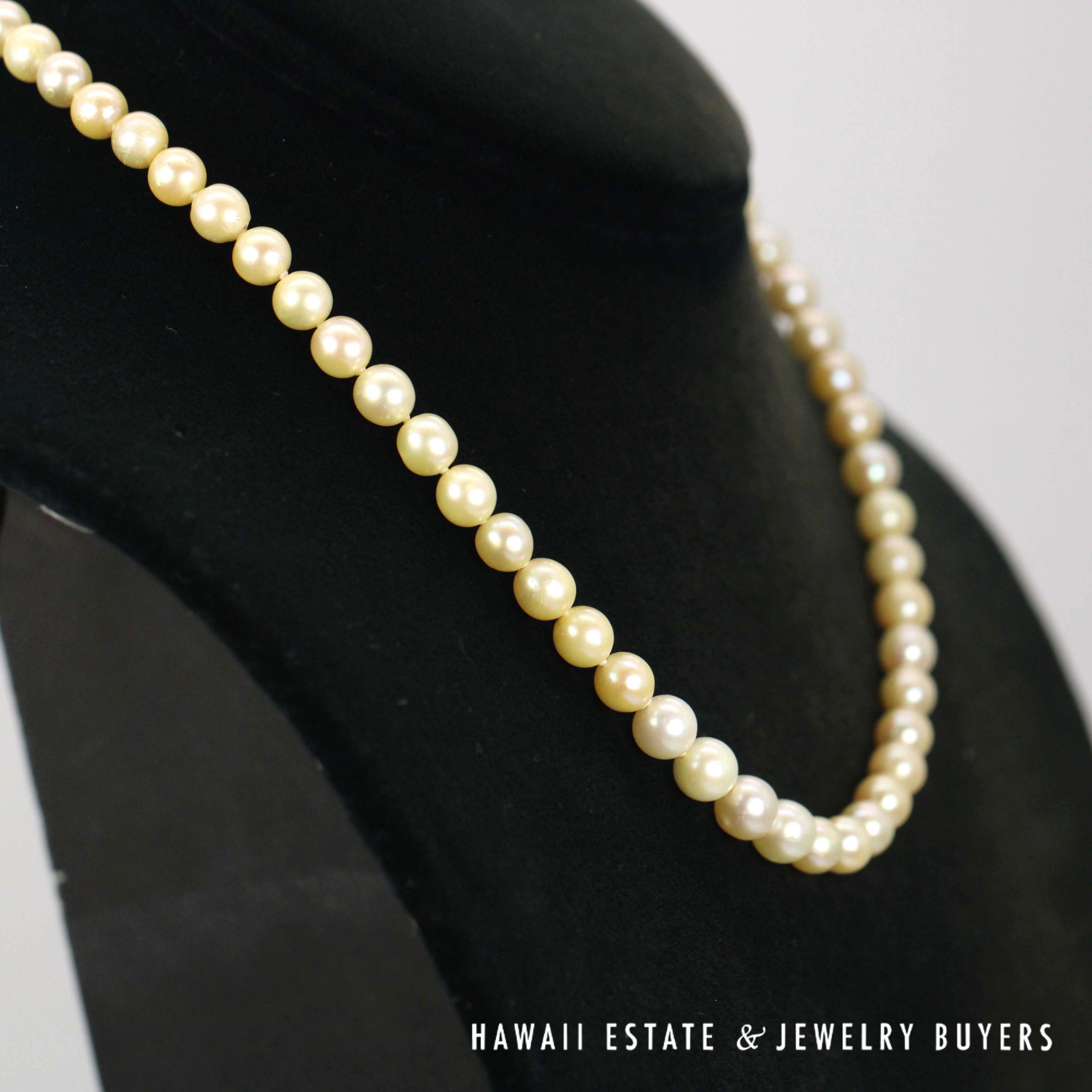 Knotted Cultured Pearl Strand Graduating 14k Yellow Gold Chinese Clasp Necklace 5.7-6.7mm 16" - Image 4