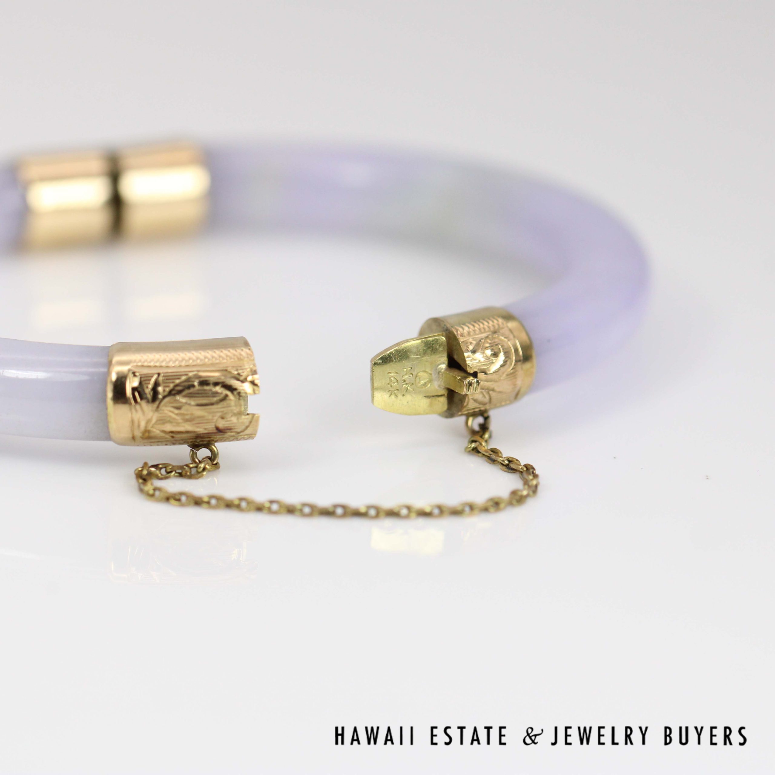 GIA Lavender Jade Hinged Bangle with 14K Yellow Gold Bracelet Size 6.75" - Image 9