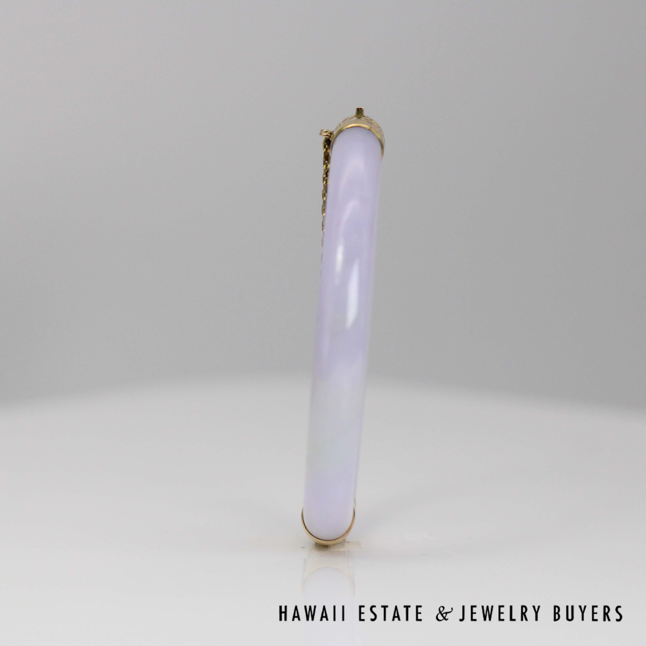 GIA Lavender Jade Hinged Bangle with 14K Yellow Gold Bracelet Size 6.75" - Image 3