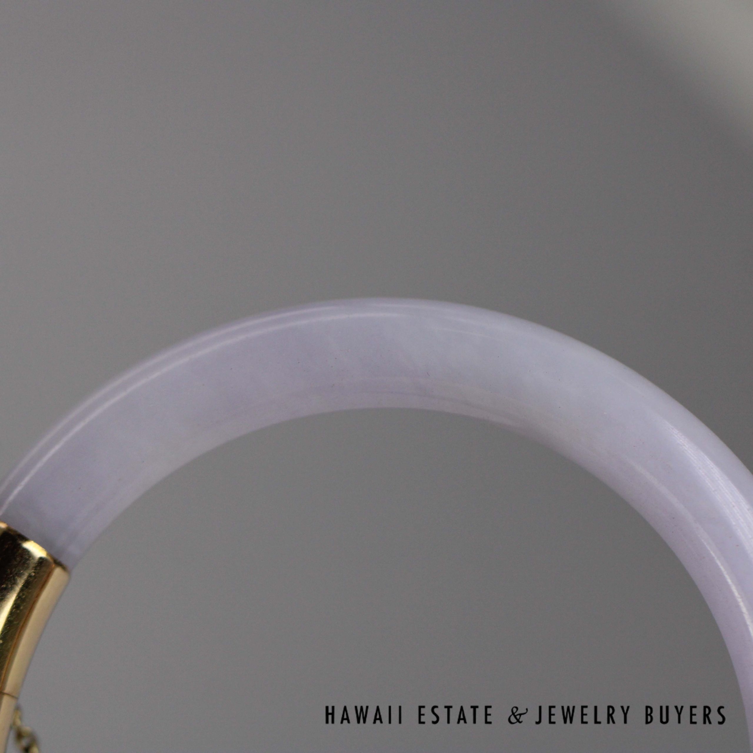 GIA Lavender Jade Hinged Bangle with 14K Yellow Gold Bracelet Size 6.75" - Image 6