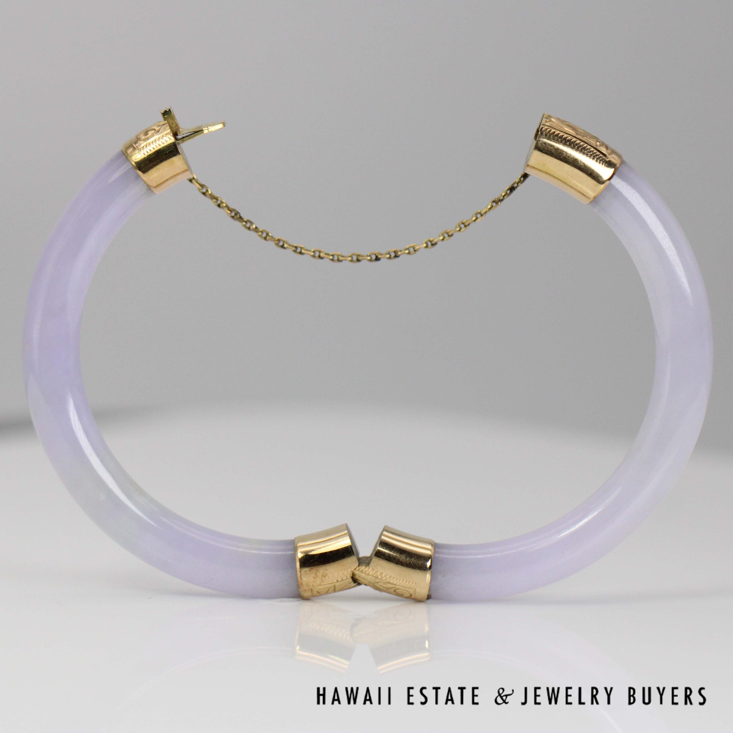 GIA Lavender Jade Hinged Bangle with 14K Yellow Gold Bracelet Size 6.75" - Image 2
