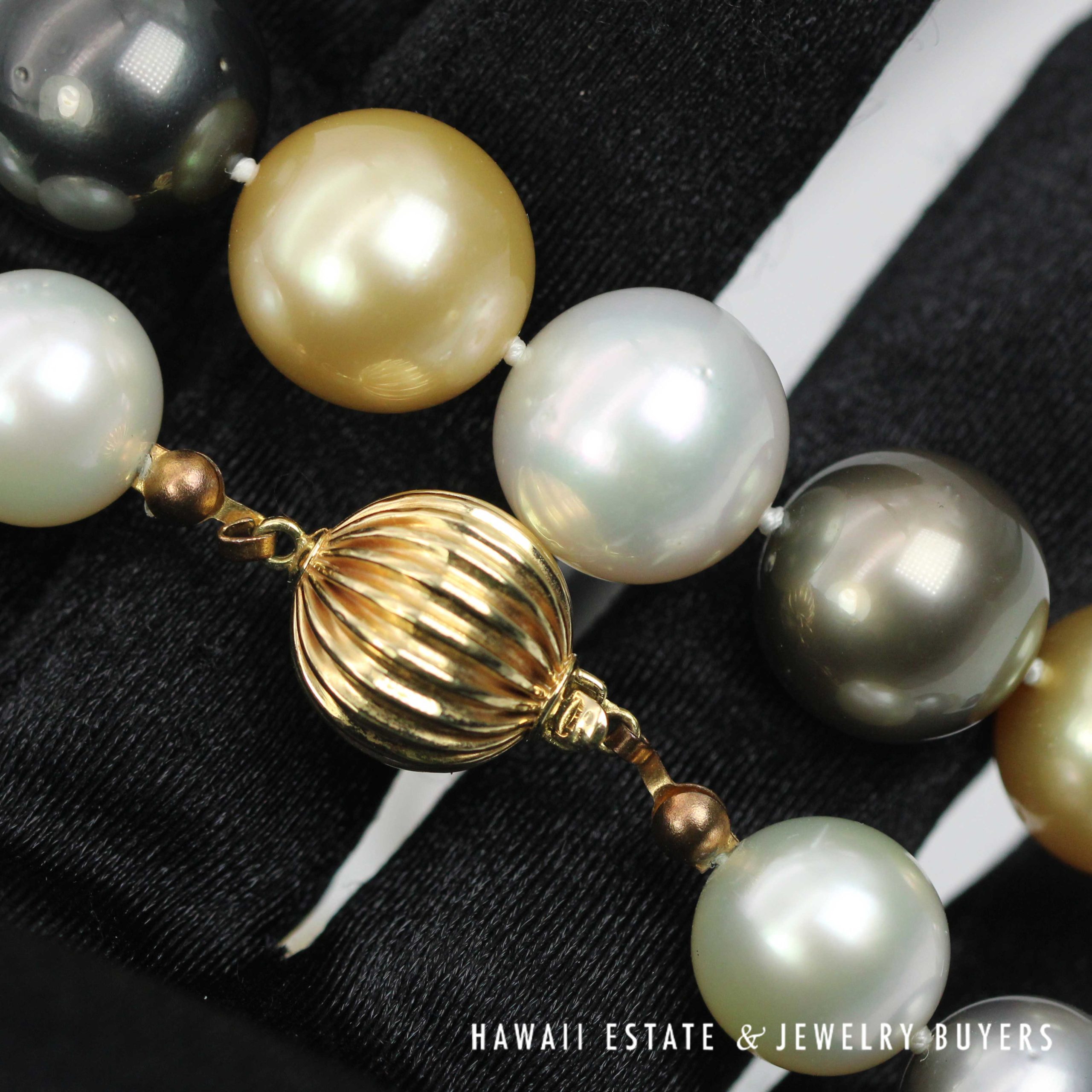 Multicolor South Sea Pearl Necklace Graduates 12mm-16mm 18" Strand with 14K Yellow Gold Clasp - Image 3