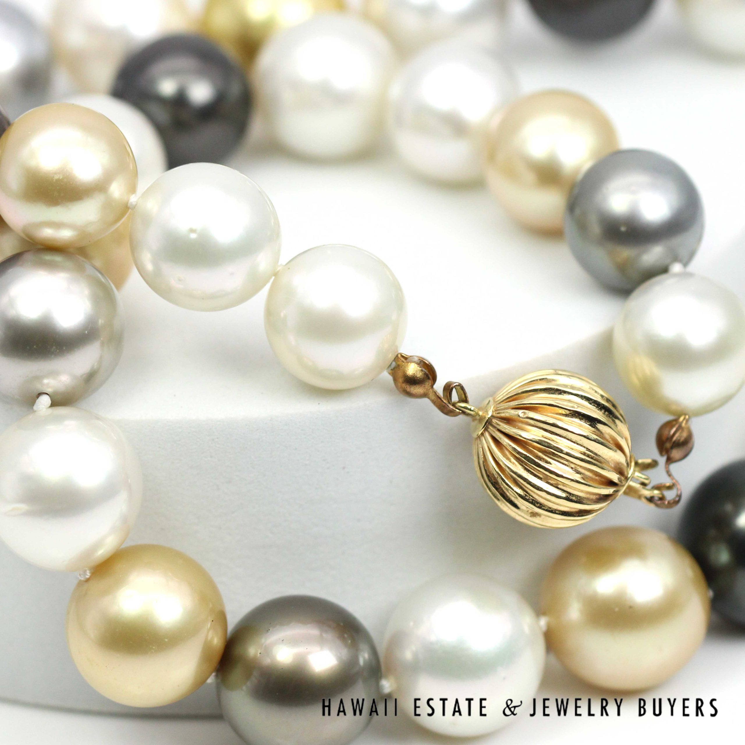 Multicolor South Sea Pearl Necklace Graduates 12mm-16mm 18" Strand with 14K Yellow Gold Clasp - Image 6