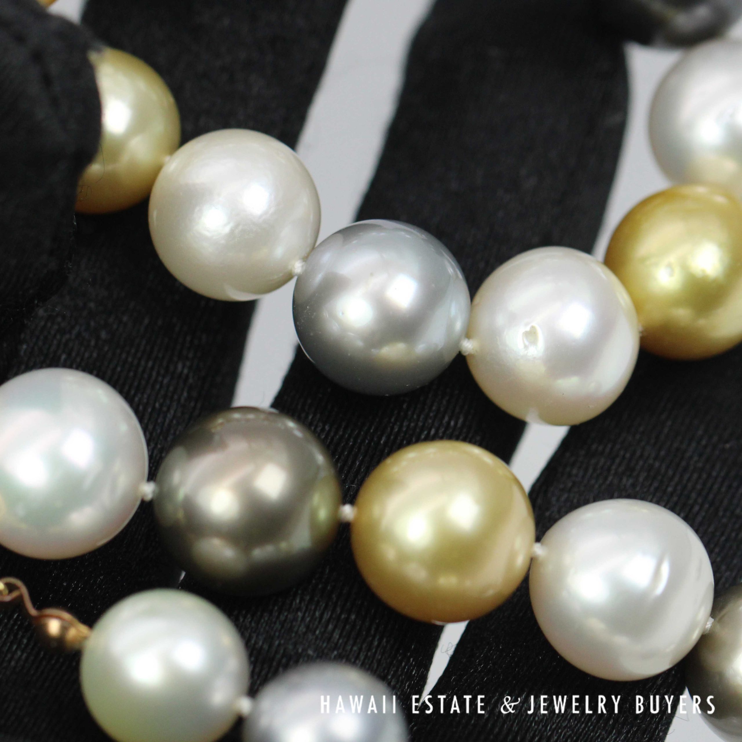 Multicolor South Sea Pearl Necklace Graduates 12mm-16mm 18" Strand with 14K Yellow Gold Clasp - Image 4
