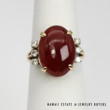 Round Honey Jade with 0.18ctw Diamond 14k Yellow Gold Ring Size 6.25