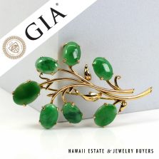 GIA Type A Green Jade Brooch 14K Yellow Gold Measures 63x40mm